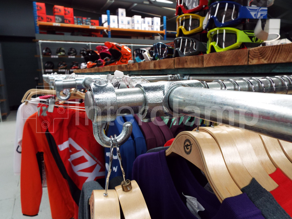 Retail garment display construced with Interclamp modular tube clamp fittings
